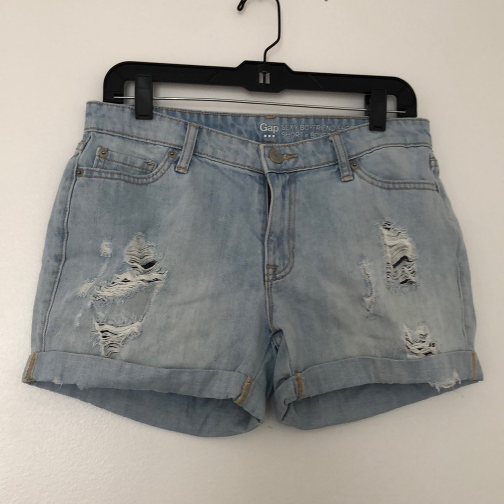 Gap Women’s Jean Shorts Ripped Light Wash Cuffed Pockets Zip Button Size 27 R 4